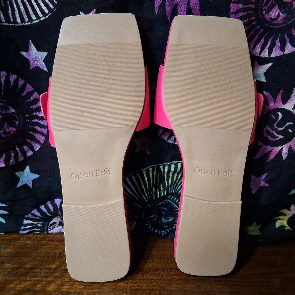 Open Edit Lely Slides Sandals Pink Silver Buckle Square Toe Size 9 Flip Flops - Picture 2 of 13